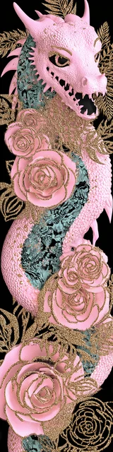 Free dragon bookmark featuring a gold and pink dragon